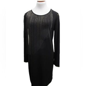Michael Michael Kors Black Chain Fringe Long Sleeve Sheath Dress Size Medium